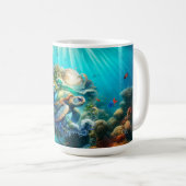 海お洒落亀カラフルのマグ コーヒーマグカップ (正面右)