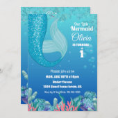 海お洒落人魚の女の子の下で1歳の誕生日 招待状 (正面/裏面)