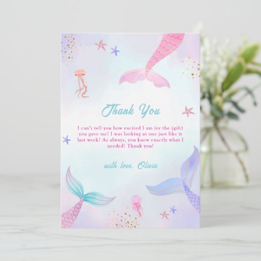 海お洒落夏マーメイドテールベイビーシャワー サンキューカード (スタンド正面)