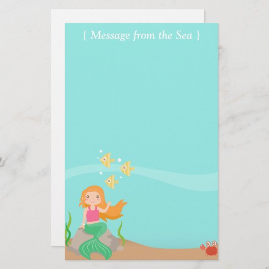 海からのメッセージ、海動物を持つ人魚 便箋 (正面/裏面)