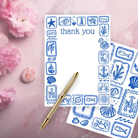 海からのラブノート 現代のキュートな ブライダルシャワー サンキューカード