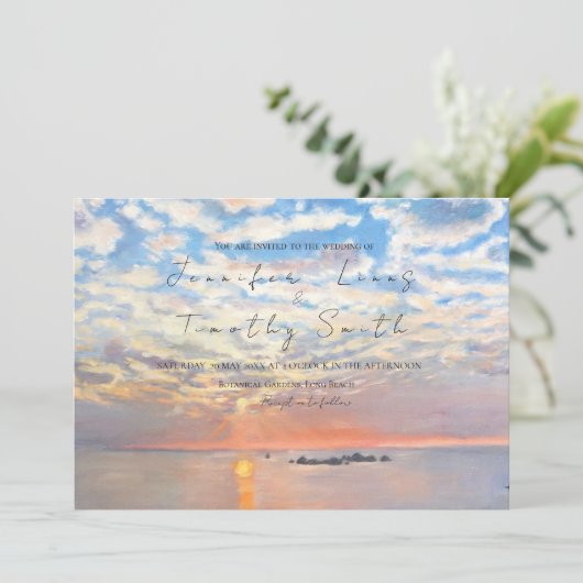 海からの新しい始めの日の出結婚式招待状 招待状 (スタンド正面)