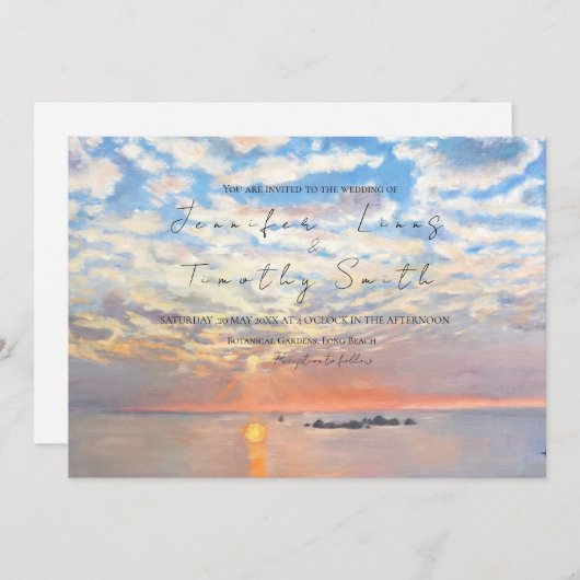 海からの新しい始めの日の出結婚式招待状 招待状 (正面/裏面)