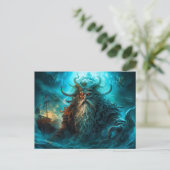 海から昇る海神 ファンタジー絵画 ポストカード (スタンド正面)