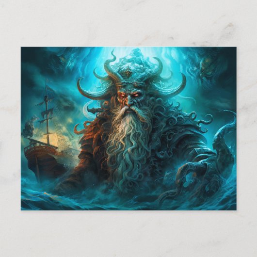 海から昇る海神 ファンタジー絵画 ポストカード (正面)