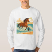 海から昇る雄大な馬 力強さと自由 Tシャツ (正面)