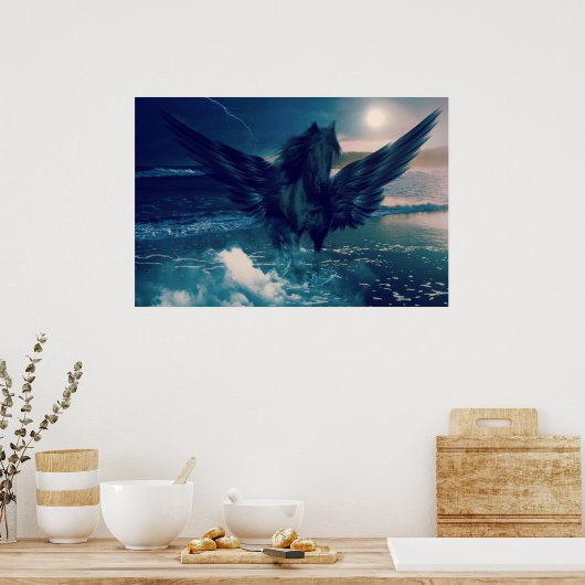 海から現れる黒いペガサス ポスター (キッチン)