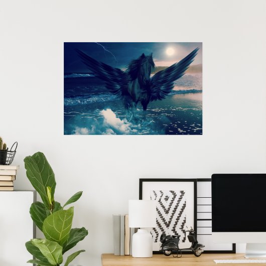 海から現れる黒いペガサス ポスター (ホームオフィス)