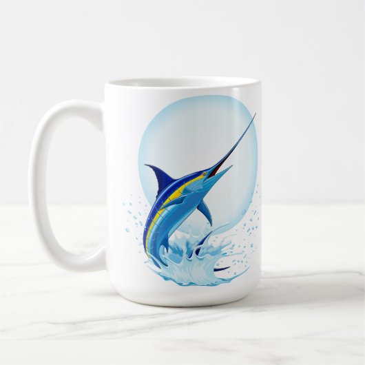 海から飛び出すブルーマーリン コーヒーマグカップ (左)
