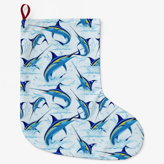 海から飛び出すブルーマーリン ラージクリスマスストッキング (正面)