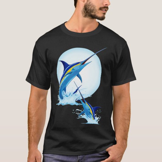 海から飛び出すブルーマーリン Tシャツ (正面)