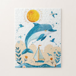 海から飛び出す漫画のイルカ ジグソーパズル