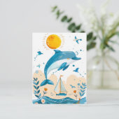 海から飛び出す漫画のイルカ ポストカード (スタンド正面)