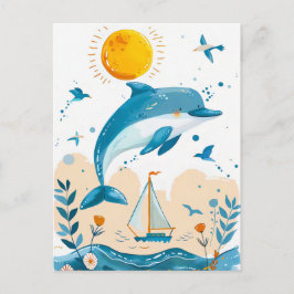 海から飛び出す漫画のイルカ ポストカード