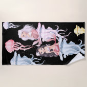 海かわいらしの下の人魚とクラゲ ビーチタオル (正面)