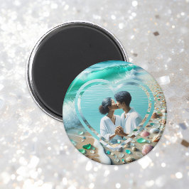 海かわいらしガラス写真結婚の マグネット