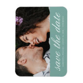 海かわいらしグリーン日付の写結婚真を保存 マグネット (縦)