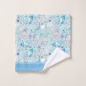 海かわいらしシーシェルパターン(青) バスタオルセット (ウォッシュタオル)