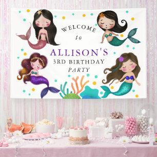 海かわいらし女の子の誕生日パーティーの下の人魚 横断幕
