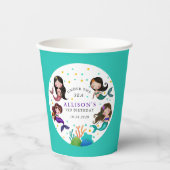 海かわいらし女の子の誕生日パーティーの下の人魚 紙コップ (正面)