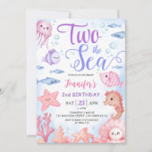海が二つ！2ndバースデーベビーガールかわいい海 招待状 (正面)