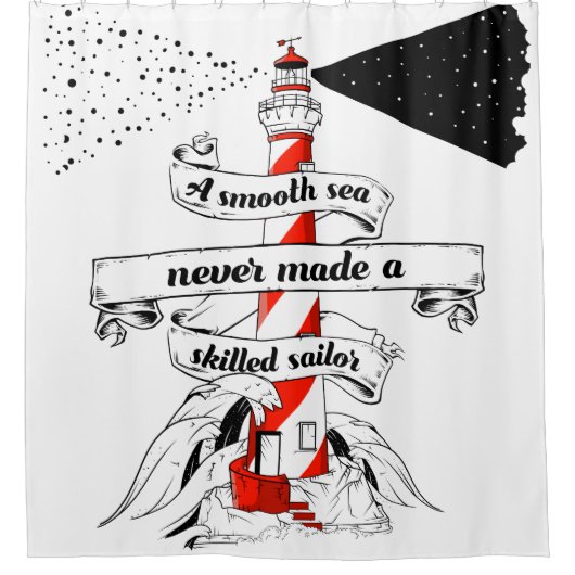 海が穏やかなので熟練の船員は決して得られなかった シャワーカーテン (正面)