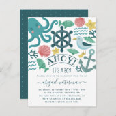 海が航海の揺れ動く！男の子のシャワーだ インビテーションポストカード (正面/裏面)