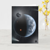 海が表面を覆う地球のような惑星。 カード (黄色い花)