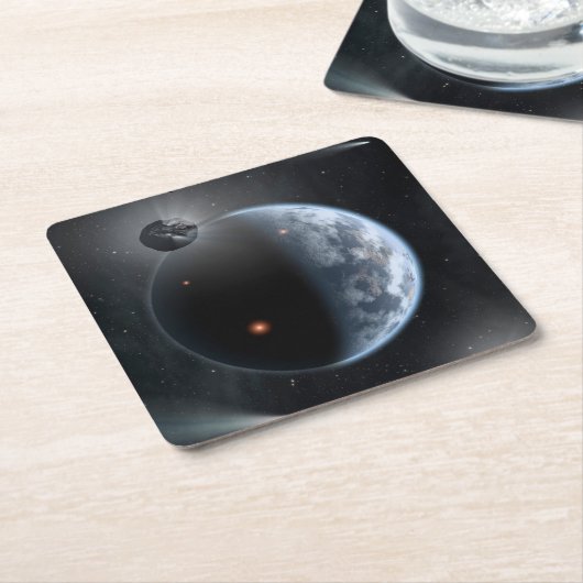 海が表面を覆う地球のような惑星。 スクエアペーパーコースター (アングル)