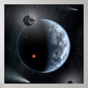 海が表面を覆う地球のような惑星。 ポスター