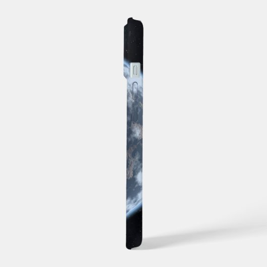 海が表面を覆う地球のような惑星。 iPhone 15ケース (左側面)