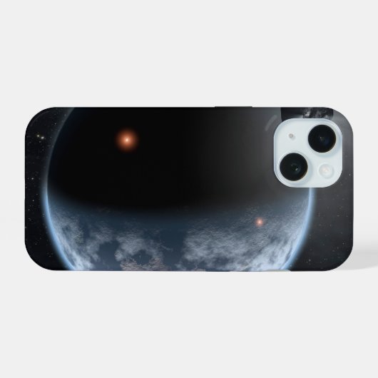 海が表面を覆う地球のような惑星。 iPhone 15ケース (裏面横)