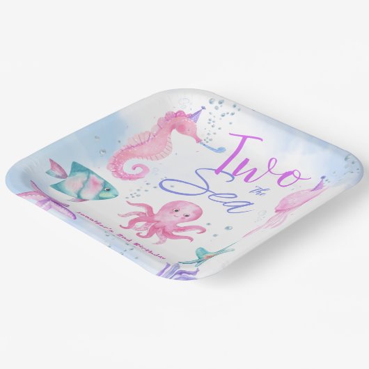 海が2つ！マーメイド2nd誕生日かわいい海 ペーパープレート (傾斜あり)