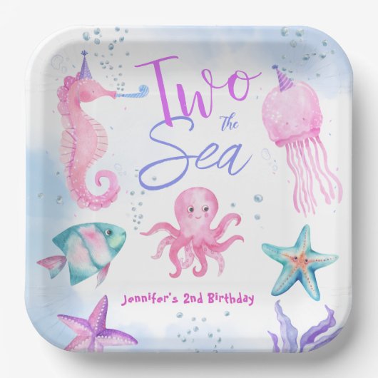 海が2つ！マーメイド2nd誕生日かわいい海 ペーパープレート (正面)
