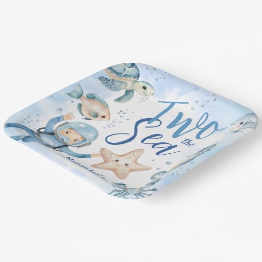 海が2つ！可愛いボーイブルー海誕生会 ペーパープレート (傾斜あり)