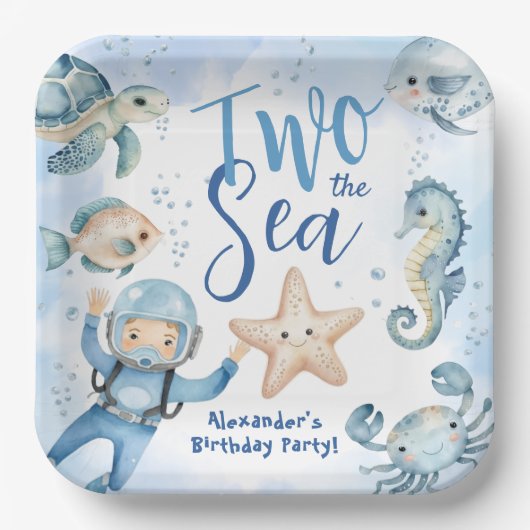 海が2つ！可愛いボーイブルー海誕生会 ペーパープレート (正面)