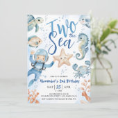 海が2つ！2回目の誕生日ボーイかわいいブルー海 招待状 (スタンド正面)