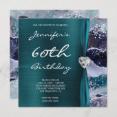 海きらびやかなアゲートグラムティール(緑がかった色)フォイル60誕生日 招待状 (正面/裏面)