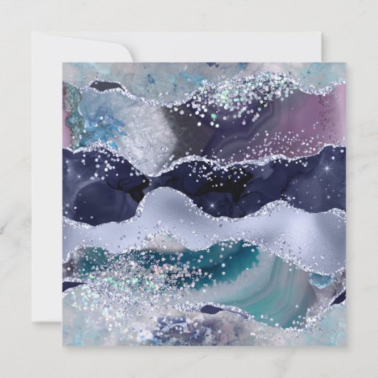 海きらびやかなアゲートグラムティール（緑がかった色）フォイル60誕生日 招待状 (裏面)