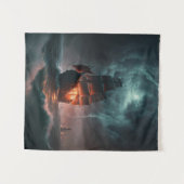 海で波と嵐と戦う帆船 タペストリー (正面(横))