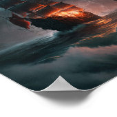 海で波と嵐と戦う帆船 ポスター (角)