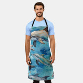 海で泳ぐイルカ エプロン (着用した状態)