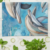 海で泳ぐイルカ キッチンタオル (折り畳み)