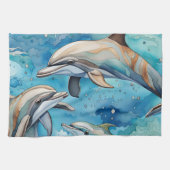 海で泳ぐイルカ キッチンタオル (横)