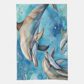 海で泳ぐイルカ キッチンタオル (縦)