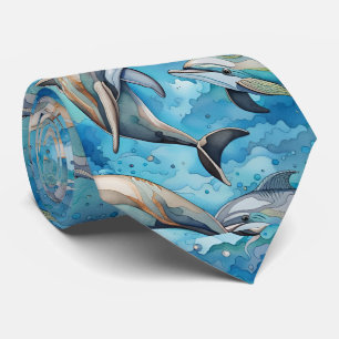 海で泳ぐイルカ ネクタイ