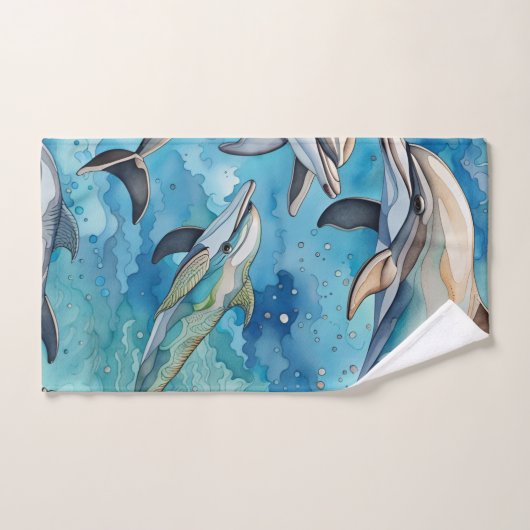 海で泳ぐイルカ バスタオルセット (ハンドタオル)
