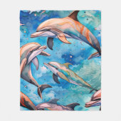 海で泳ぐイルカ フリースブランケット (正面)