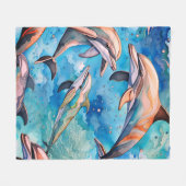 海で泳ぐイルカ フリースブランケット (正面(横))