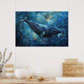 海で泳ぐ青いクジラ ポスター (キッチン)